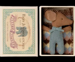 Maileg Sove/vågen baby mus i tændstikæske - Blå Store