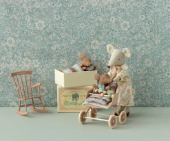 Maileg Sove/vågen baby mus i tændstikæske - Blå Store