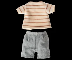 Maileg Stribet bluse og shorts, Str. 1 Hot